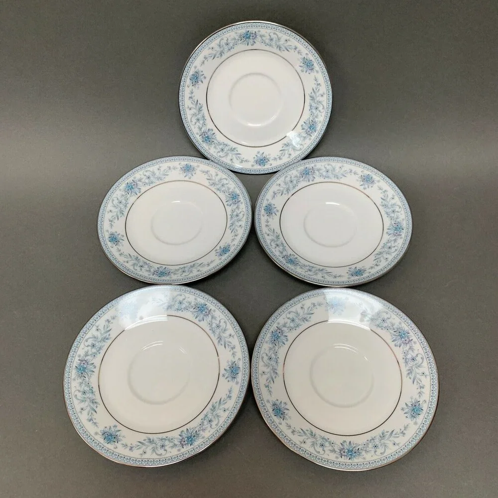 Noritake Blue Hill 2482 Saucers‎ Plates Blue White Platinum Trim Lot of 5